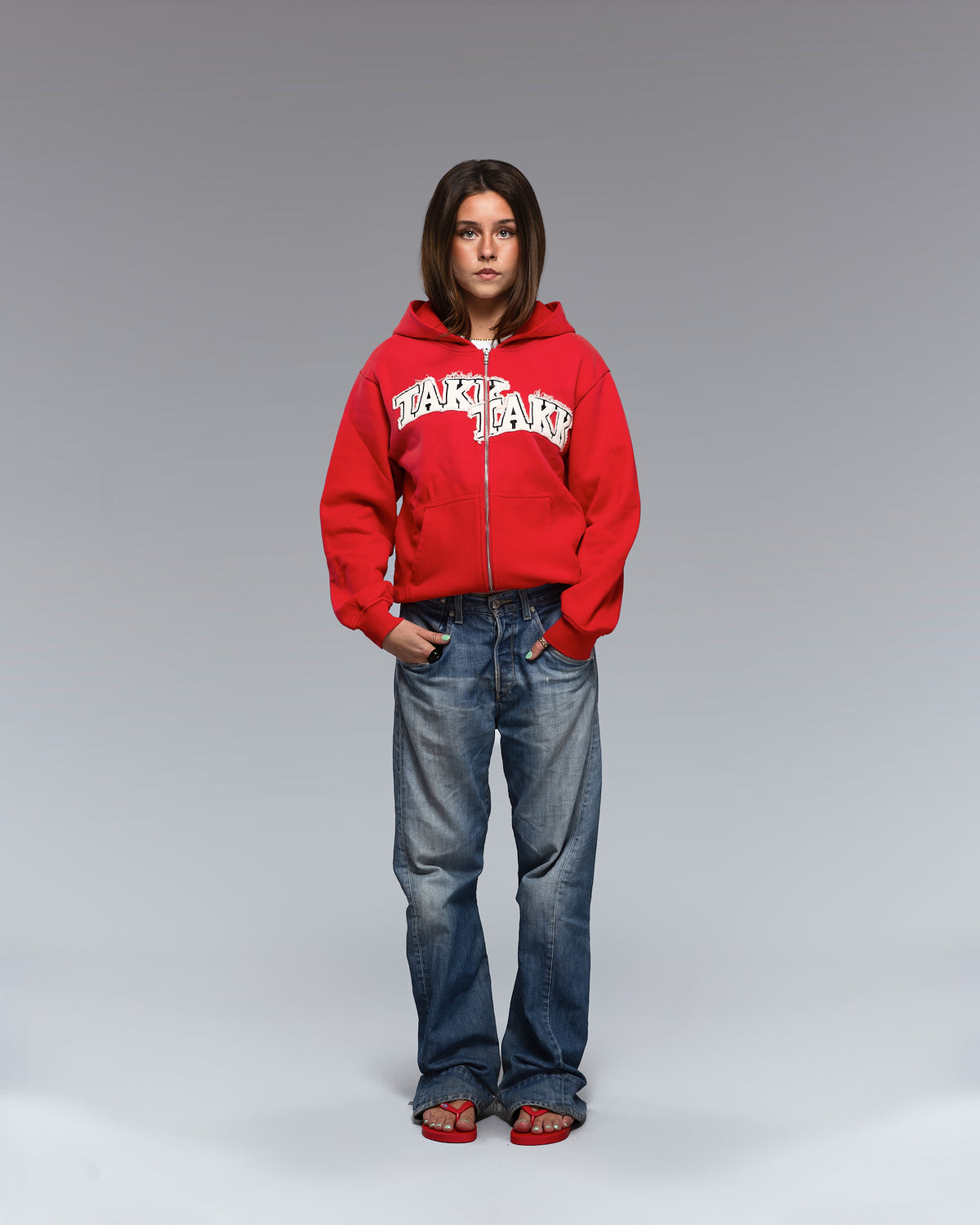 RED TAKK ZIP HOODIE