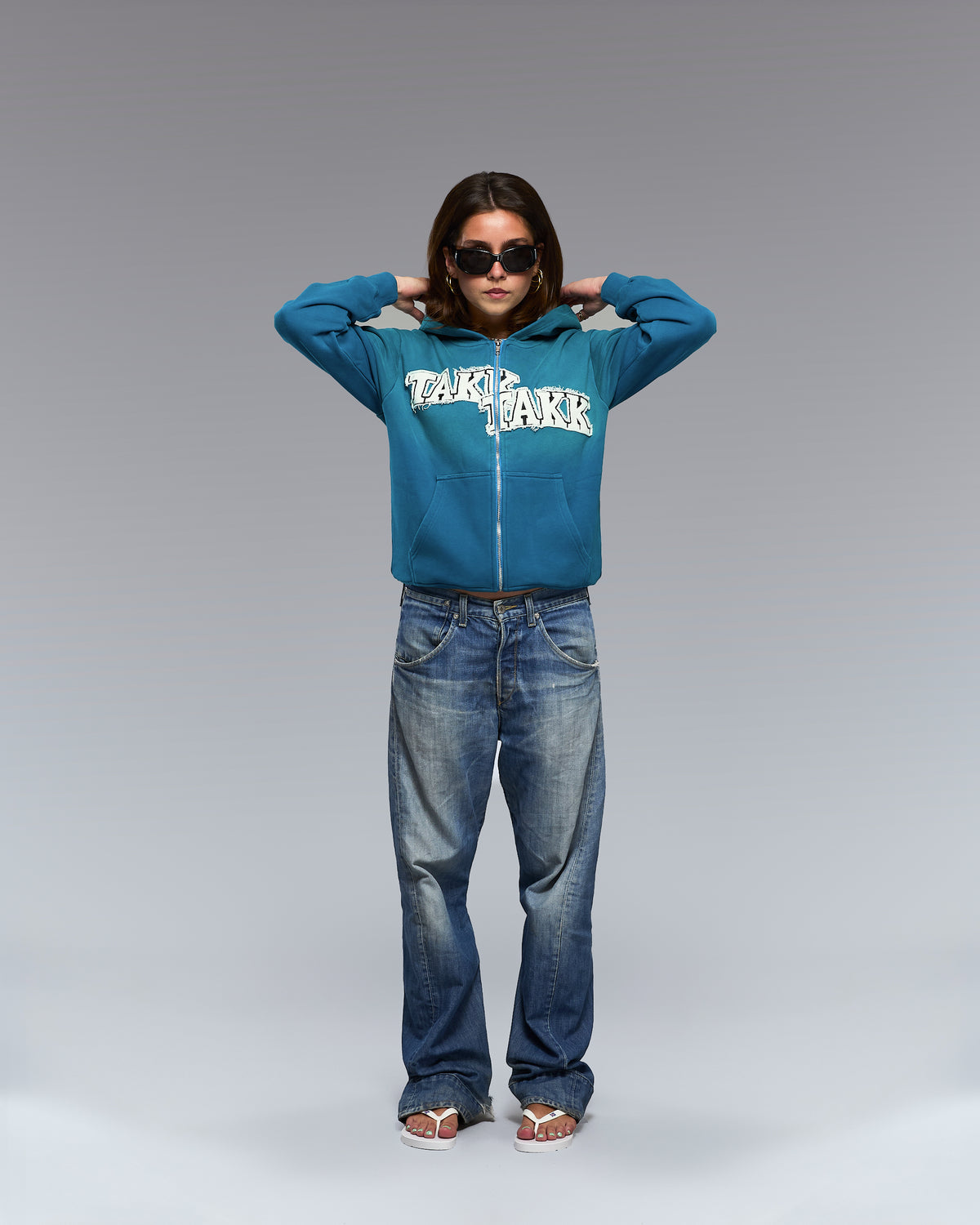 SEA BLUE TAKK ZIP HOODIE